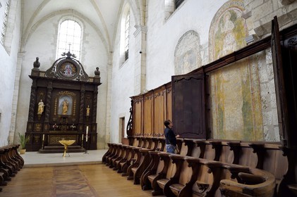 France, Dordogne, Perigord Blanc, Chancelade Romanesque abbey, frescos above the choir stalls of the abbey church