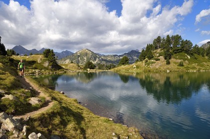 France, Hautes Pyrenees, Saint Lary Soulan and Vielle-Aure, hike on a variant of the GR10 between the Portet pass and the Bastan lakes on the edge of the Neouvielle nature reserve, lower Bastan lake