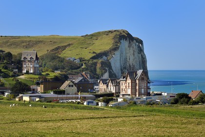 France, Seine-Maritime (76), Côte d'Albatre, Pays de Caux, Veulettes-sur-Mer sous la falaise dite butte du Catelier