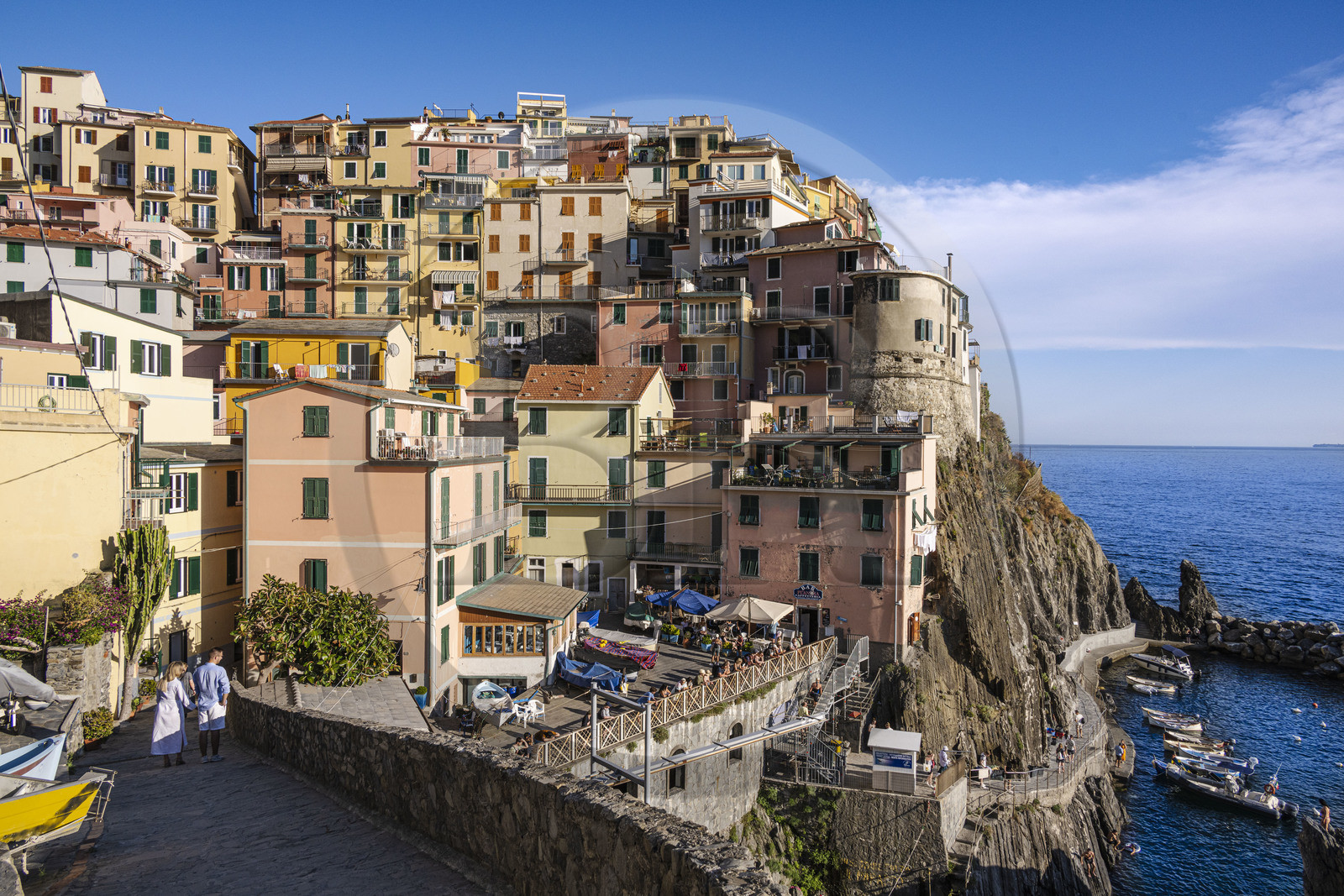 Italie, Ligurie, Cinque Terre, parc national des Cinque Terre classé Patrimoine Mondial de l'UNESCO, village de Manarola et son port