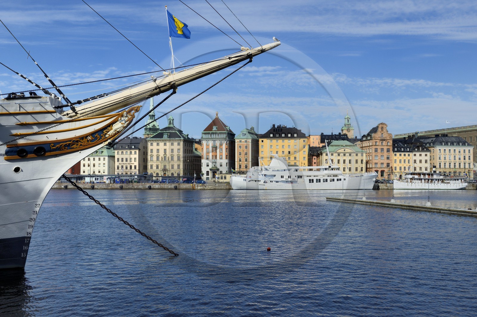 Sweden, Stockholm, the old city on the island of Gamla stan (Gamala Stan Riddarholmen) seen from the island of Skeppsholmen