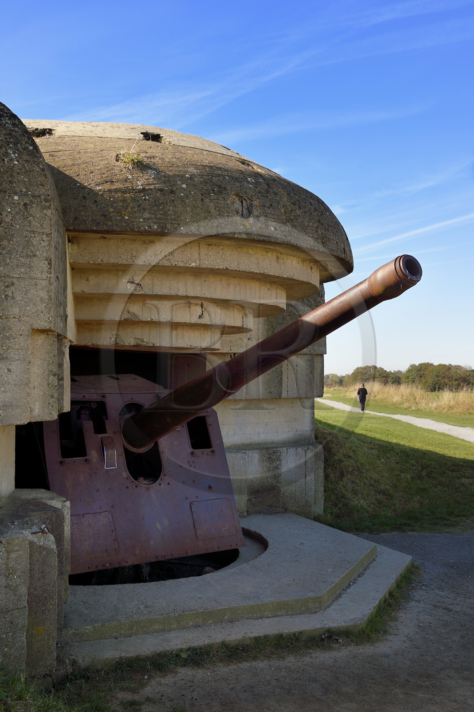France, Calvados (14), Longues-sur-Mer, batterie allemande du Mur de l'Atlantique équipée de canons de marine de 150 mm