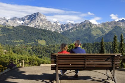 Suisse, canton de Vaud, Villars-sur-Ollon, panorama sur le massif de l'Argentine surplombant Solalex