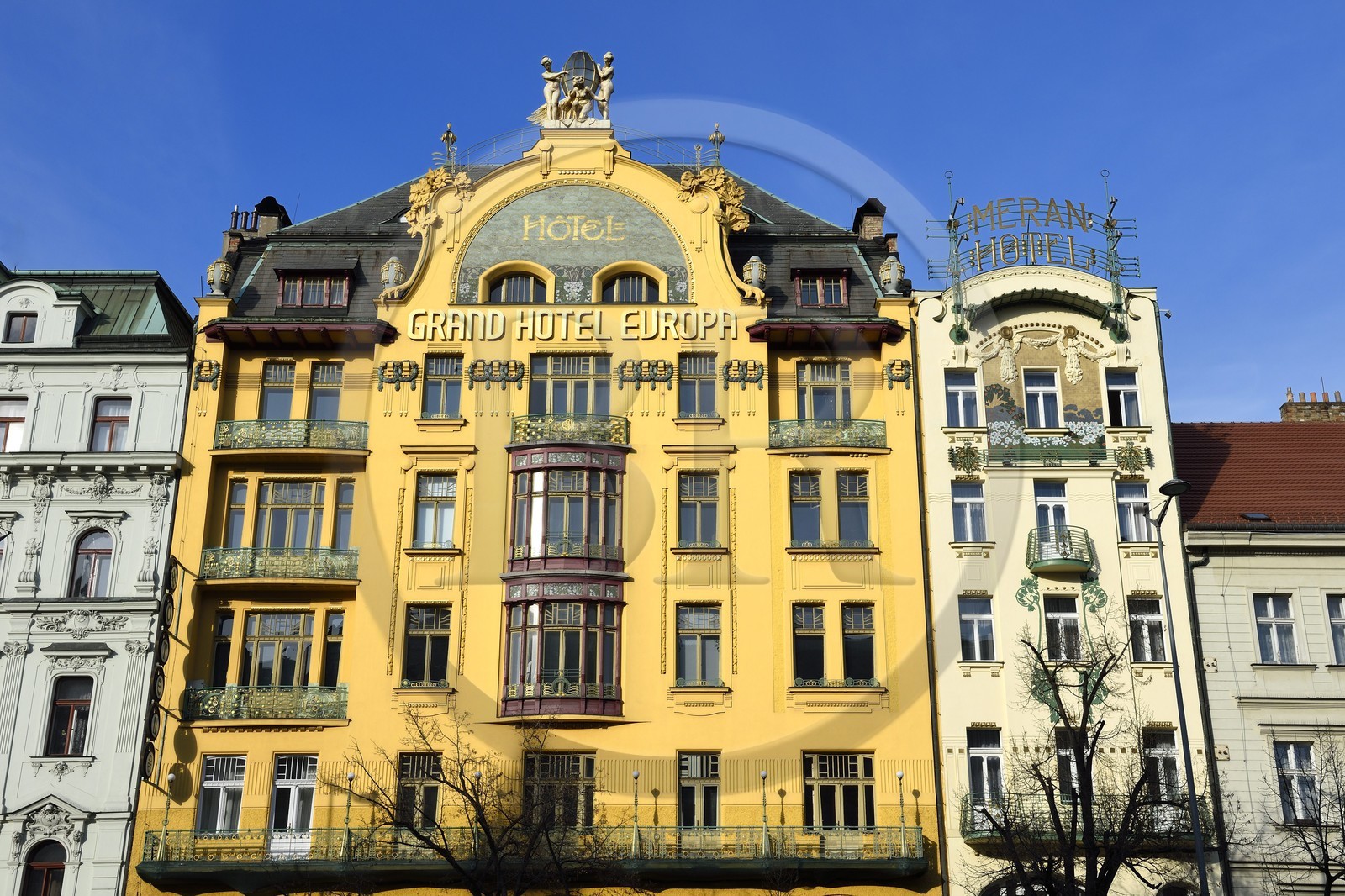 République Tchèque, Prague, Nove Mesto, place Wenceslas, Grand Hotel Europa et Hotel Meran