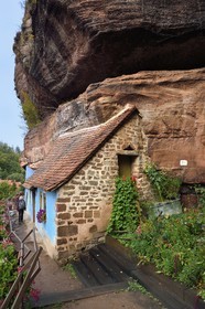 France, Bas Rhin, Parc regional des Vosges du nord (Northern Vosges Regional Natural Park), Eschbourg, Maisons des Rochers (Rocks houses) of Graufthal, semi-troglodytic houses of the 18th century and inhabited until 1958