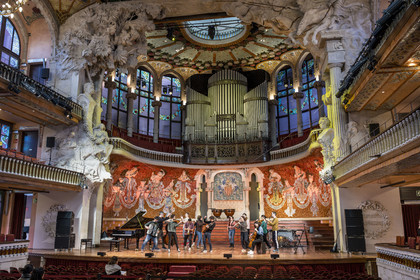 Spain, Catalonia, Barcelona, Palau de la Musica Catalana (Catalan Music Palace), concert hall designed by the architect of Catalan modernism Lluis Domènech i Montaner, a UNESCO World Heritage Site