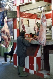 Morocco, High Atlas, Marrakech, Imperial city, Medina listed as World Heritage by UNESCO, butcher's stall in the souk
