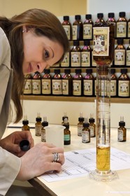 France, Alpes-Maritimes, Grasse, Studio des Fragrances Galimard, perfume organ, perfume creation by a nose (expert on creating perfume compositions)