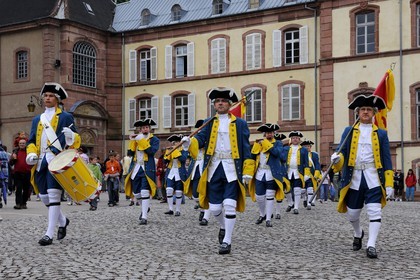 France, Vosges, Senones, capital of the former principality of Salm Salm which used to be part of France in 1793, changing of the guard in front of the former Abbey