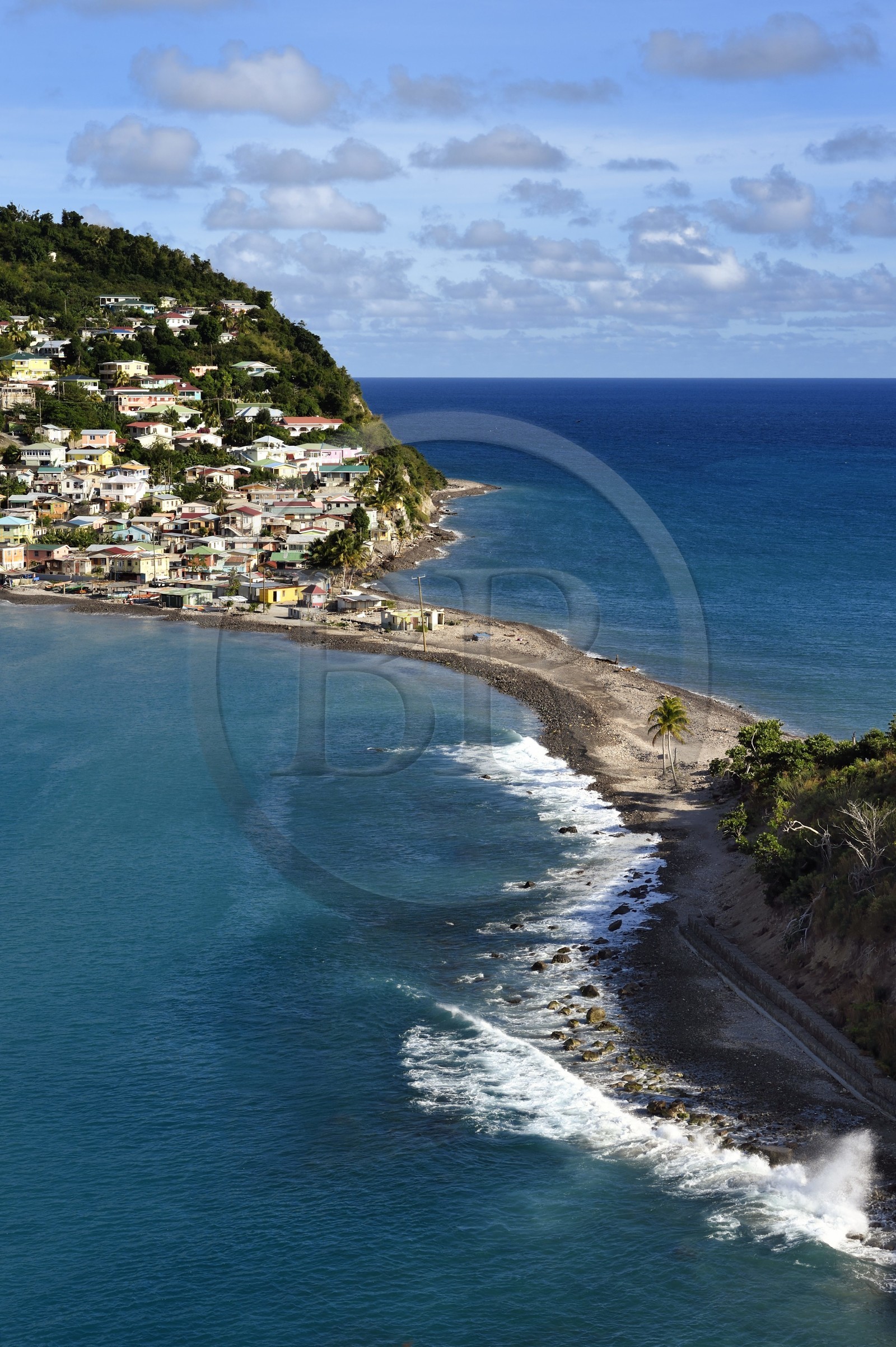 Caribbean, Dominica Island, Soufriere Bay, Scotts Head village seen from the Cachacrou Peninsula