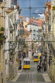 Portugal, Lisbonne, quartier du Bairro Alto, le funiculaire de Bica, reliant le quartier de Bairro Alto aux rives du Tage