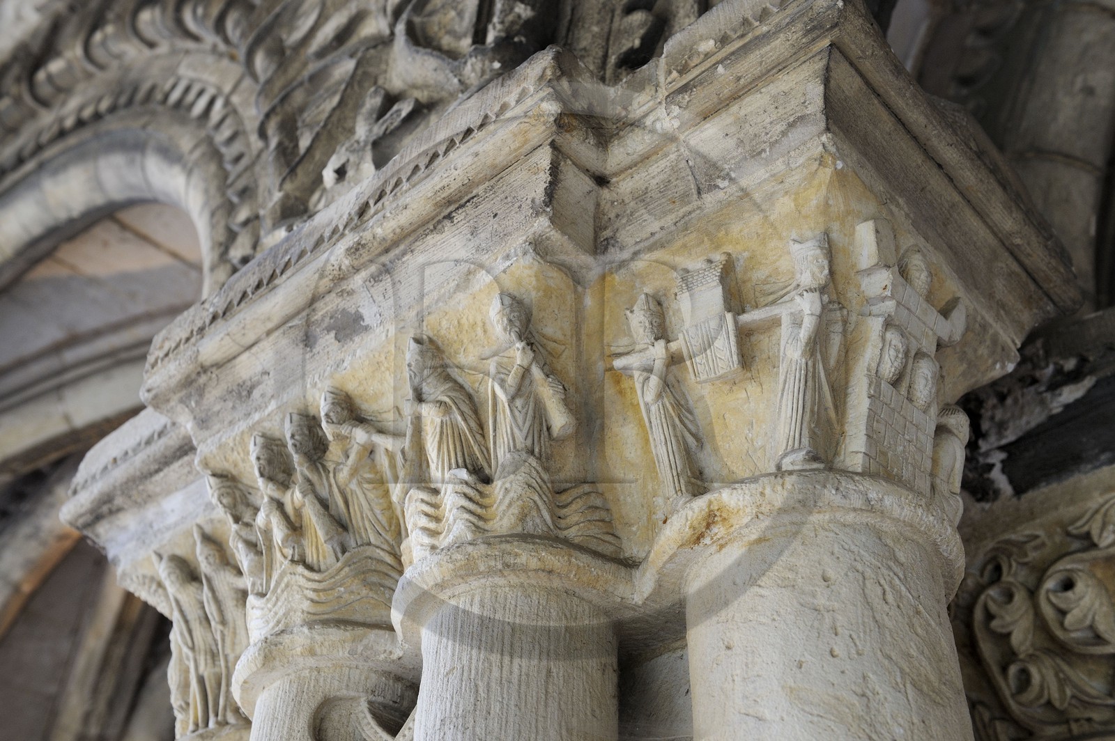 France, Seine-Maritime, Saint-Martin-de-Boscherville, Saint-Georges de Boscherville Abbey of the 12th century, historiated capital of the chapter room