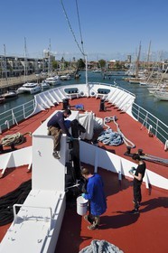 France, Charente-Maritime, La Rochelle, the Basin of the great yachts, the Frigate France I, flagship of the Maritime Museum