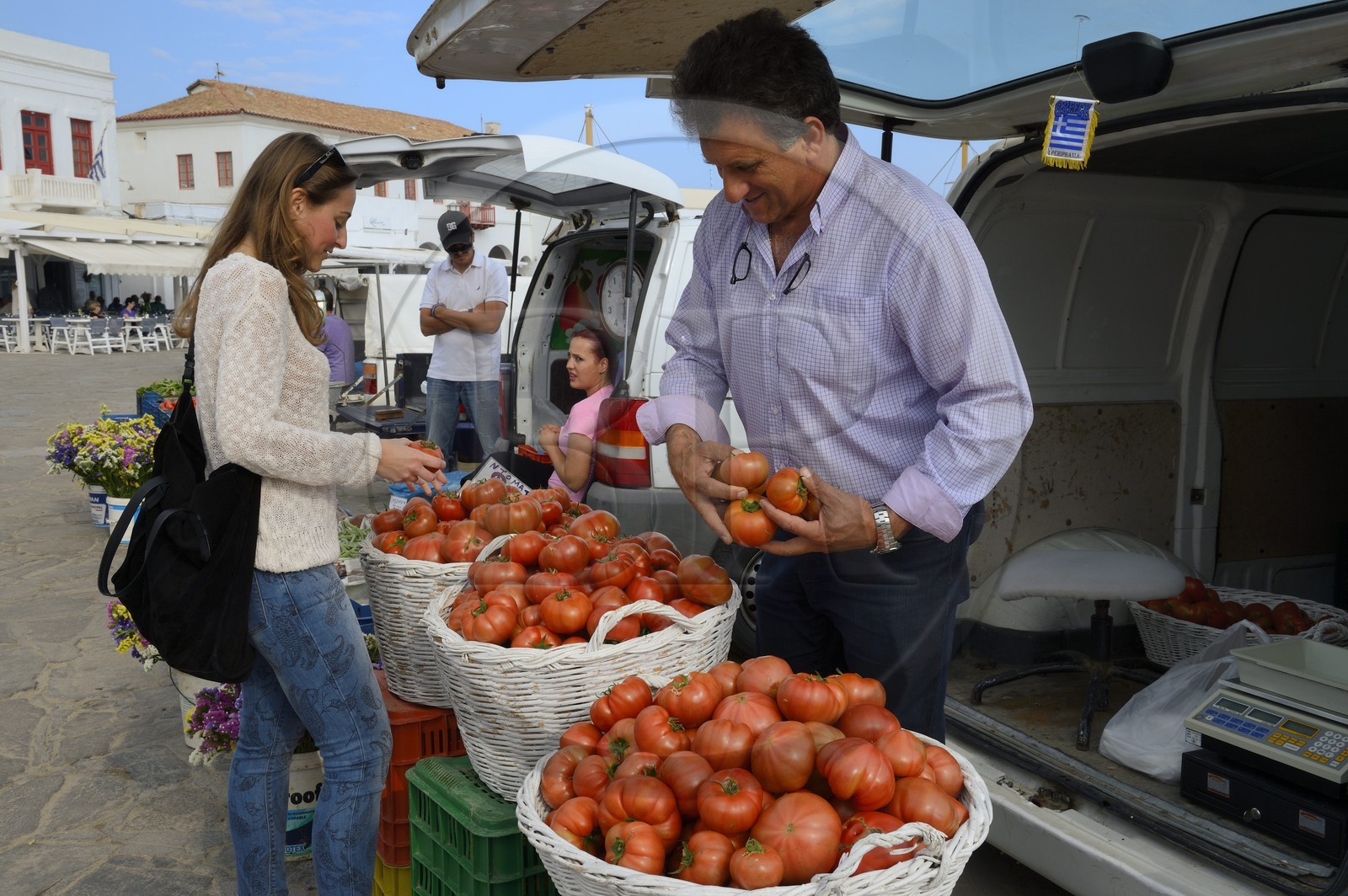 Greece, Cyclades islands, Mykonos island, Chora (Mykonos town), vegetable market