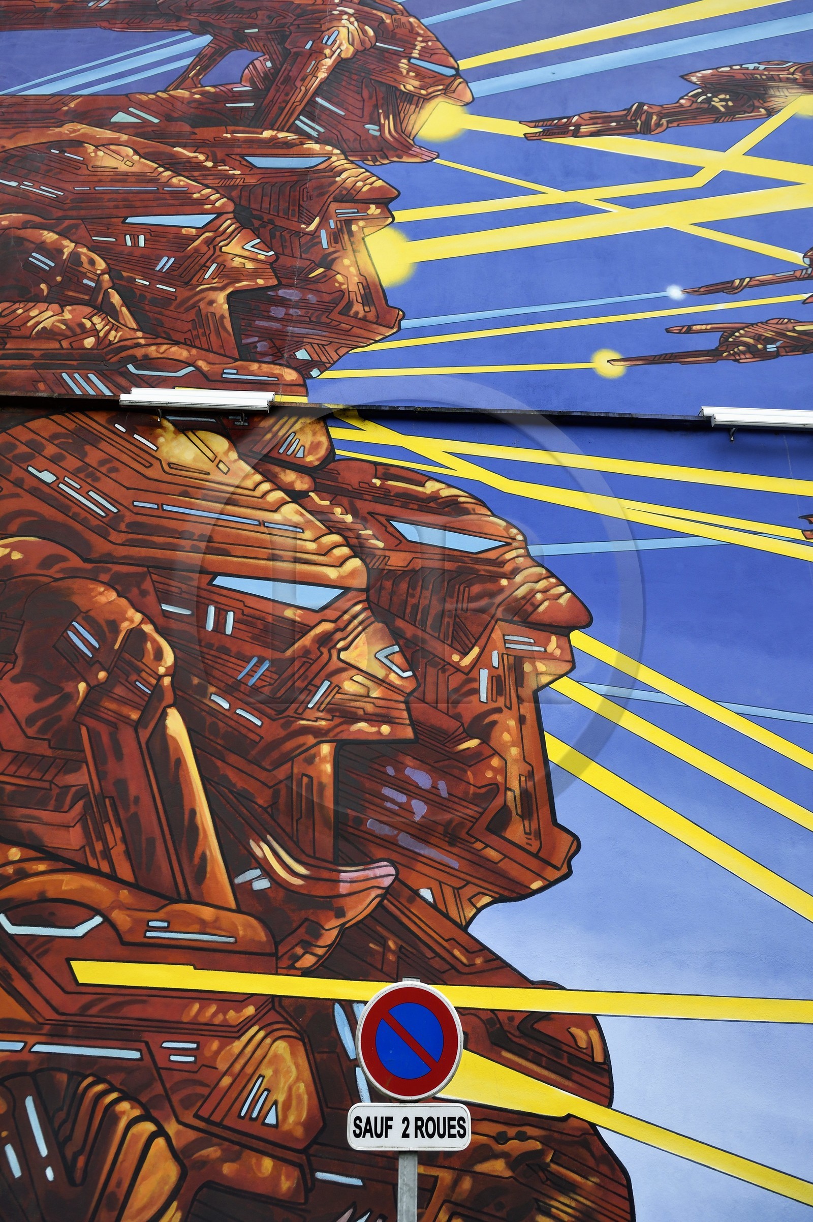 France, Charente (16), Angoulême, Boulevard Winston Churchill, Le Combat Spatial, mur peint d'après un dessin original de Philippe Druillet et réalisé par la Cité de la création en 1985