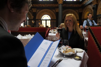 United Kingdom, Northern Ireland, Belfast, the restaurant of The Merchant Hotel in the Great Hall of a former bank, Tastes of 1912 special menu in honor of the Titanic