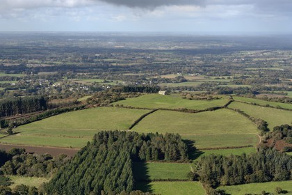 France, Cotes-d'Armor, Saint Herve chapel at the top of Menez Bre (aerial view)