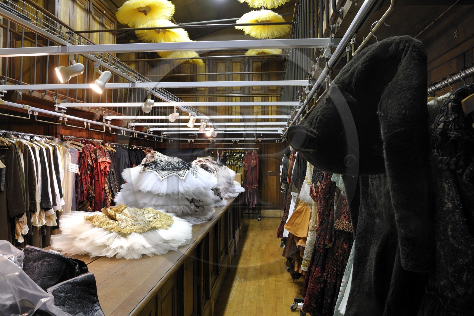 France, Paris (75), l'Opéra Garnier, le central costumes avec des tutus accrochés au plafond