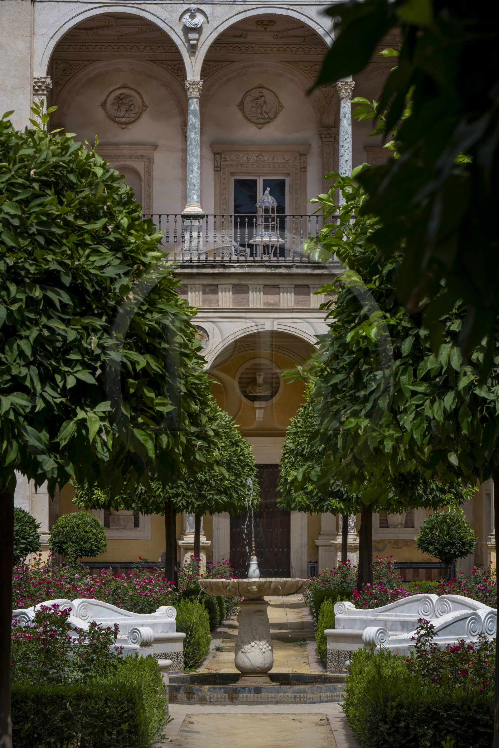 Espagne, Andalousie, Séville, la Casa de Pilatos (la maison de Pilate), palais de style mudéjar, le Jardín Grande
