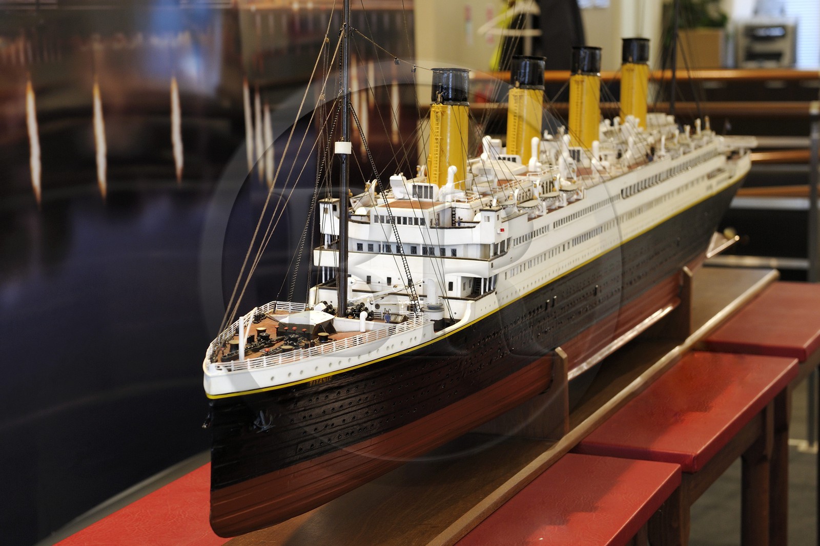United Kingdom, Northern Ireland, Belfast, docks district of Queen's Island, the Titanic Belfast Experience center, model of the RMS Titanic