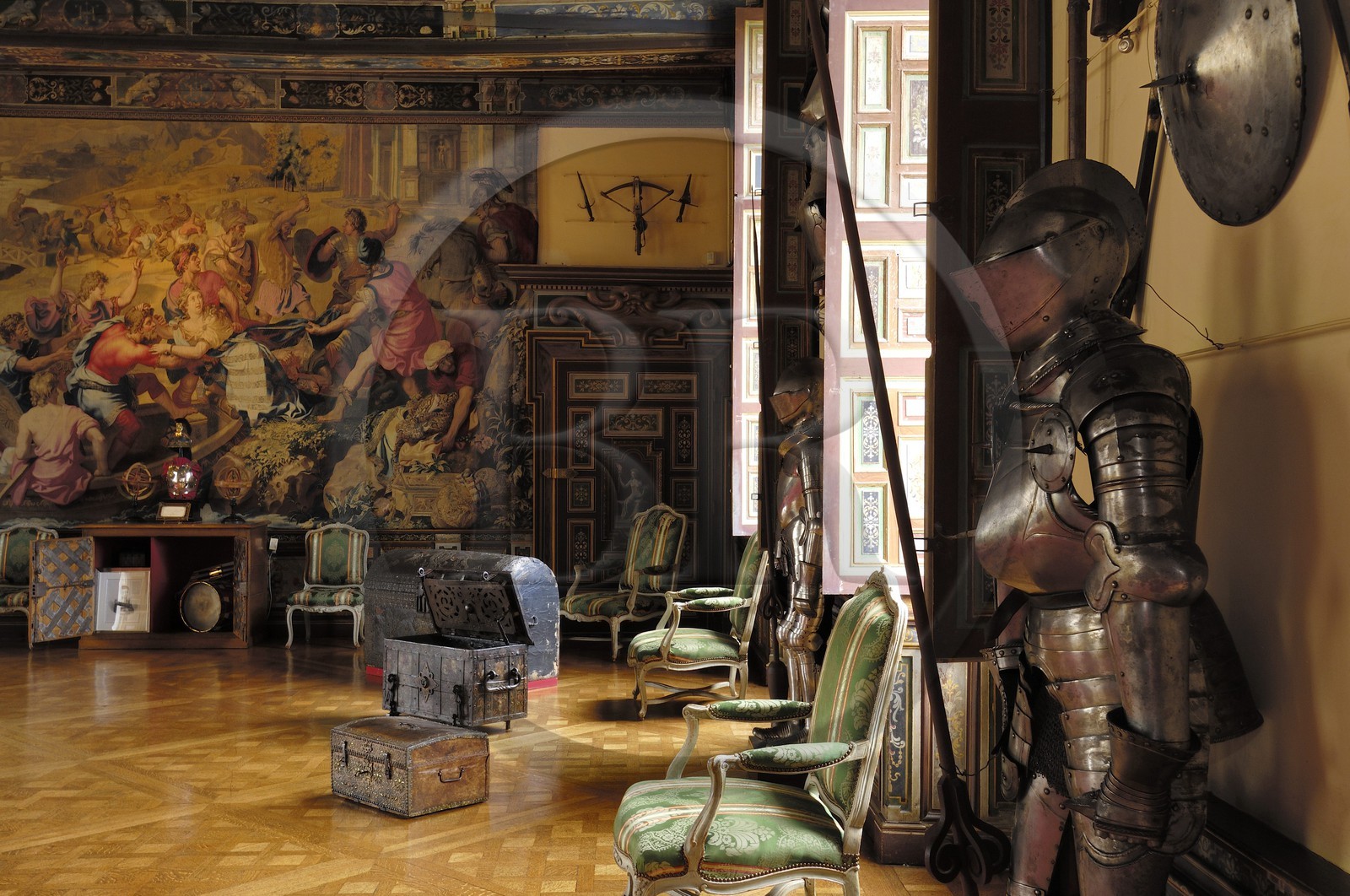 France, Loir-et-Cher (41), château de Cheverny, tapisserie de Flandre dans la salle d'armes