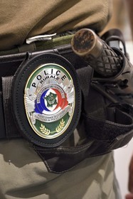 France, Var, Dracenie, Bargemon, official badge of rural policeman Hedi Zahaf