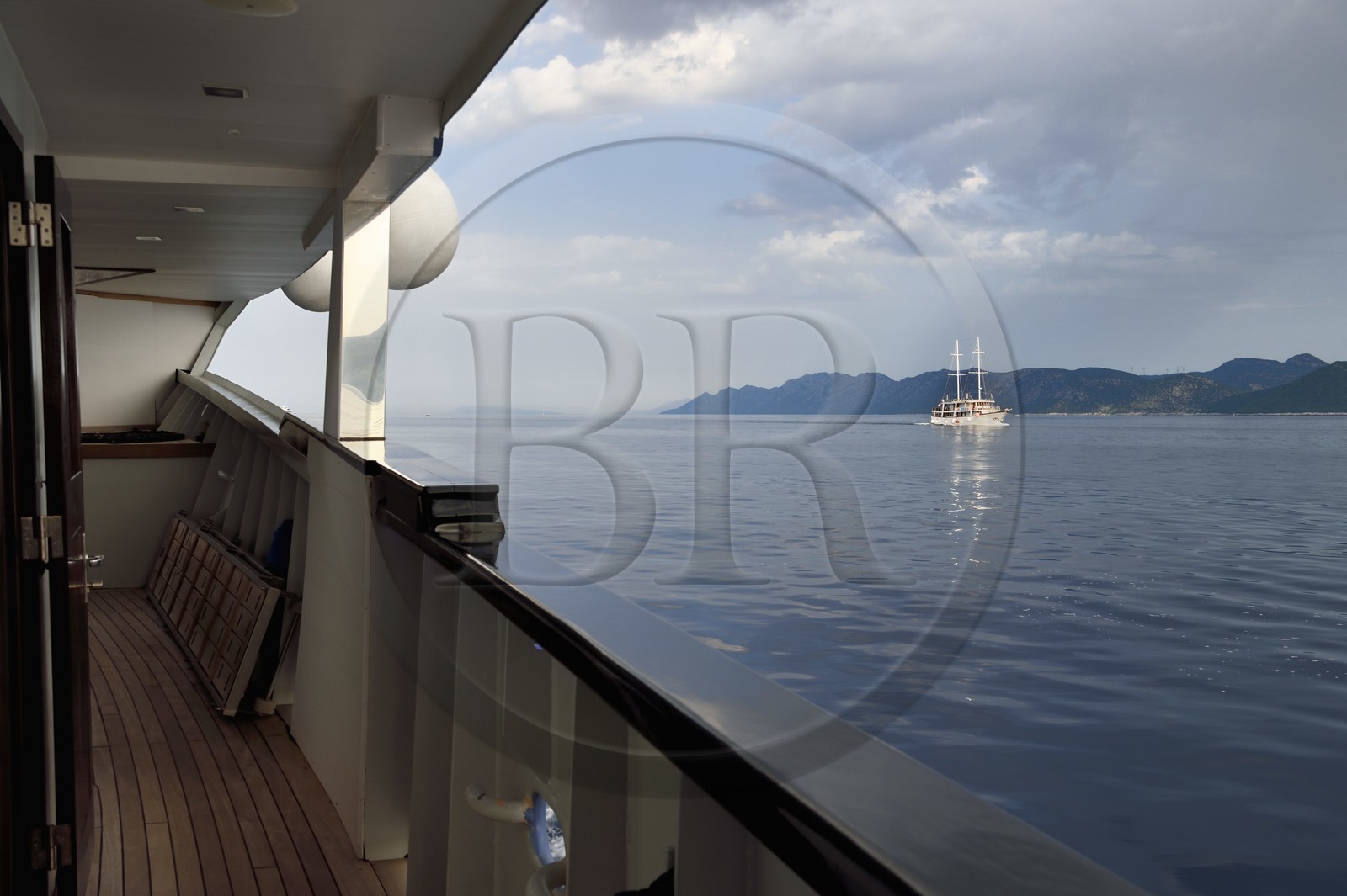 Croatia, Dalmatia, Dalmatian coast, Island of Mljet, National Park of Mljet, cruise ship passing off the Isle of Mljet