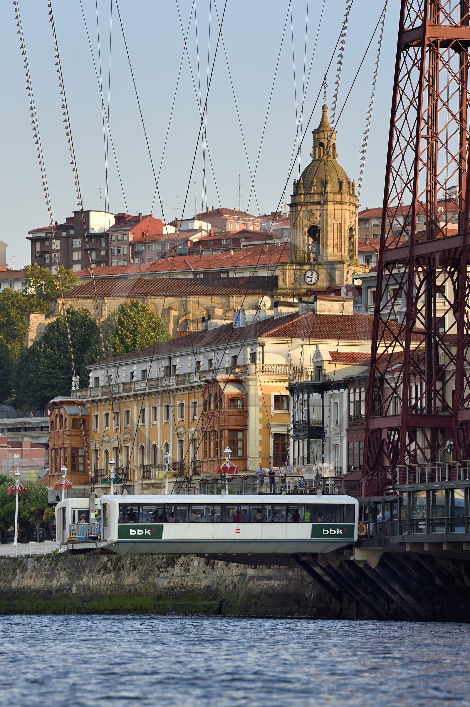 Spain, Basque Country, Biscay Province, Bilbao, Vizcaya bridge (Puente de Vizcaya or Puente Colgante) on the river Nervion, connecting the two cities of Portugalete and Getxo, still in service, this transporter bridge built from 1888 to 1893 is the first built and also the largest in the world, listed as World Heritage by UNESCO