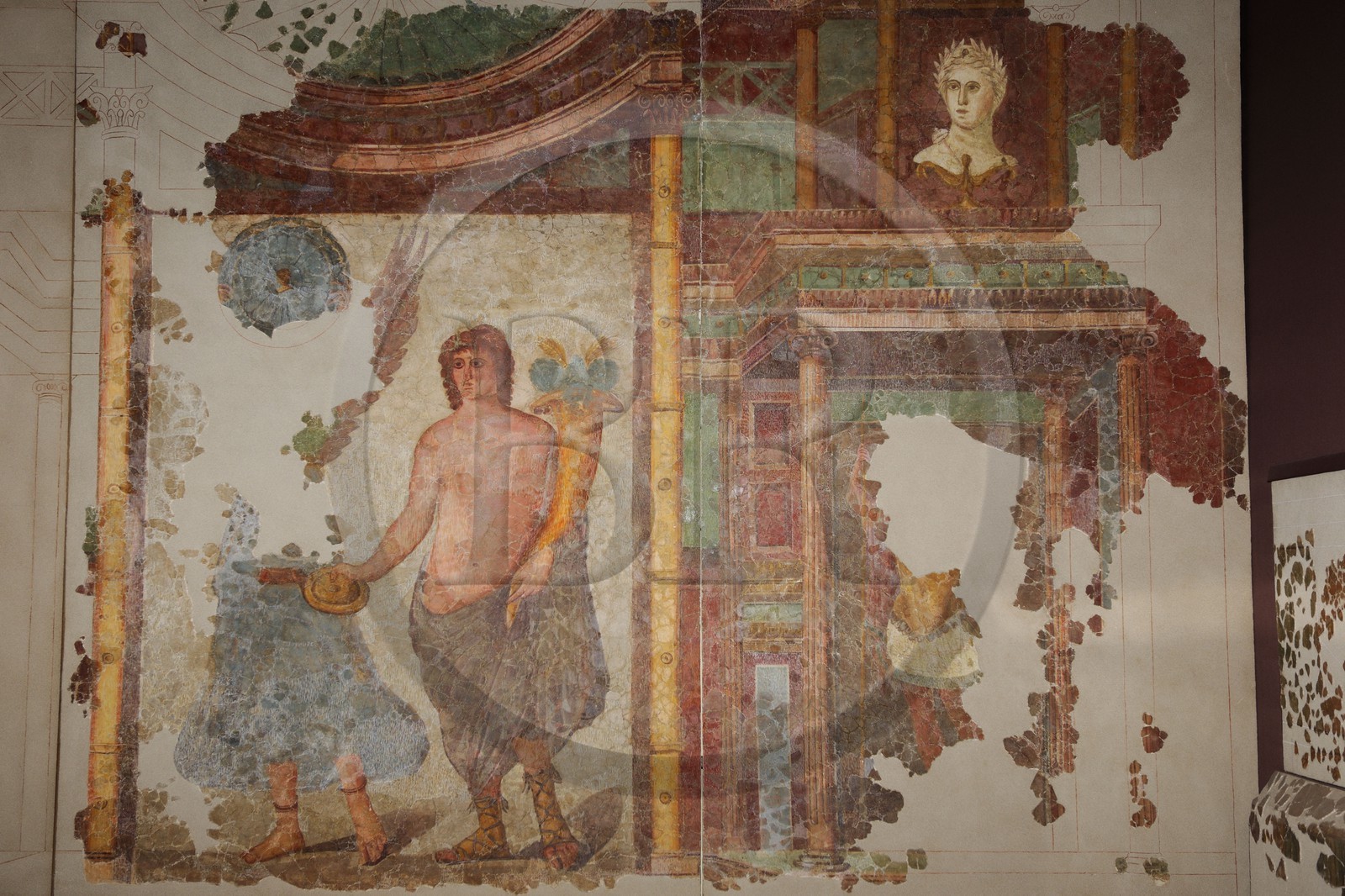 France, Aude, Narbonne, Palais des Archevêques, archaeological museum, roman fresco from the Clos de la Lombarde, scene of sacrifice with victory and genius