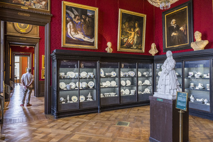France, Oise, Chantilly, the castle of Chantilly, the Condé museum, Chantilly porcelain in the cabinet d'Orléans