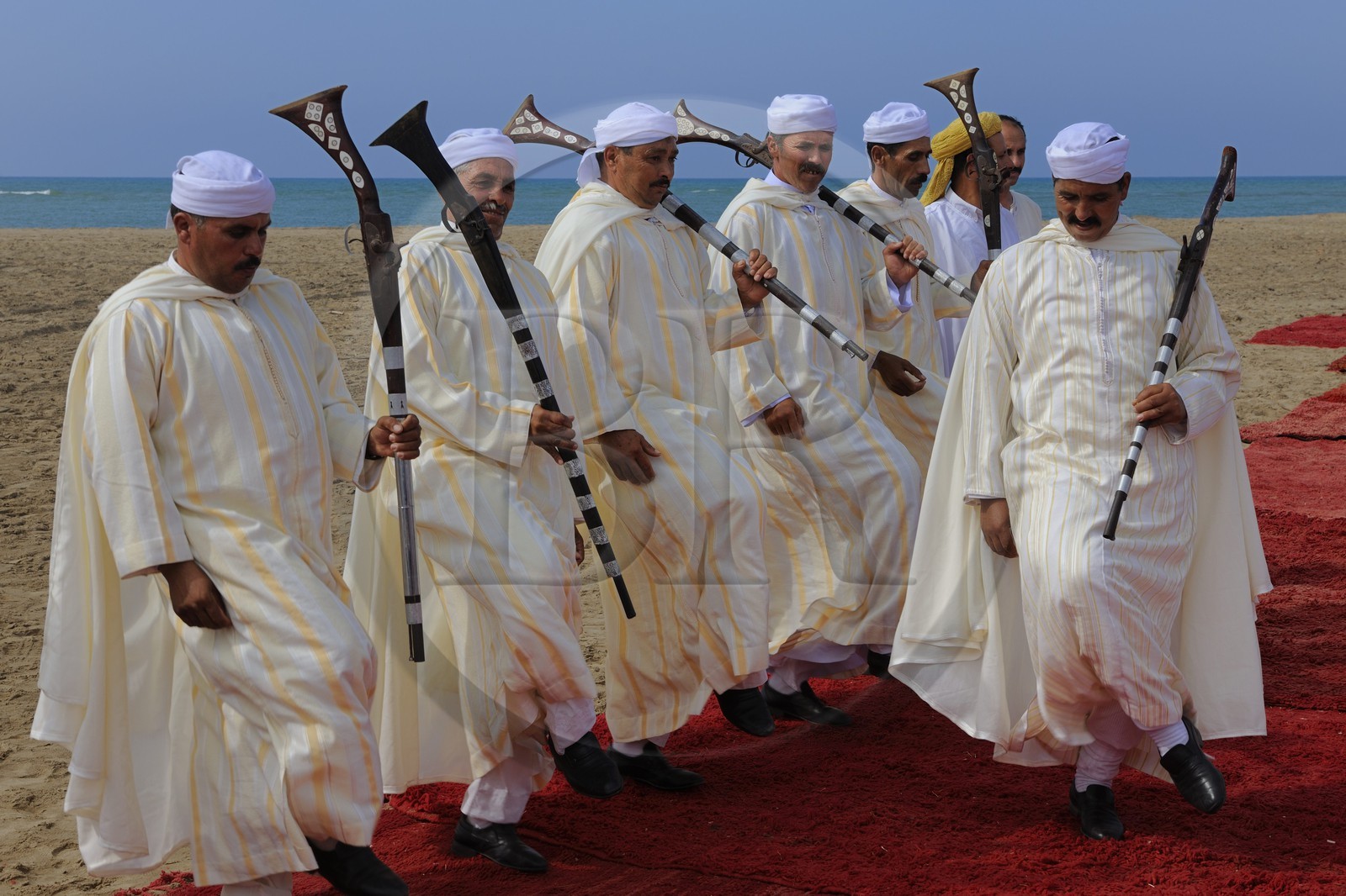 Morocco, Oriental Region, La Reggada traditional dance and music on the beach
