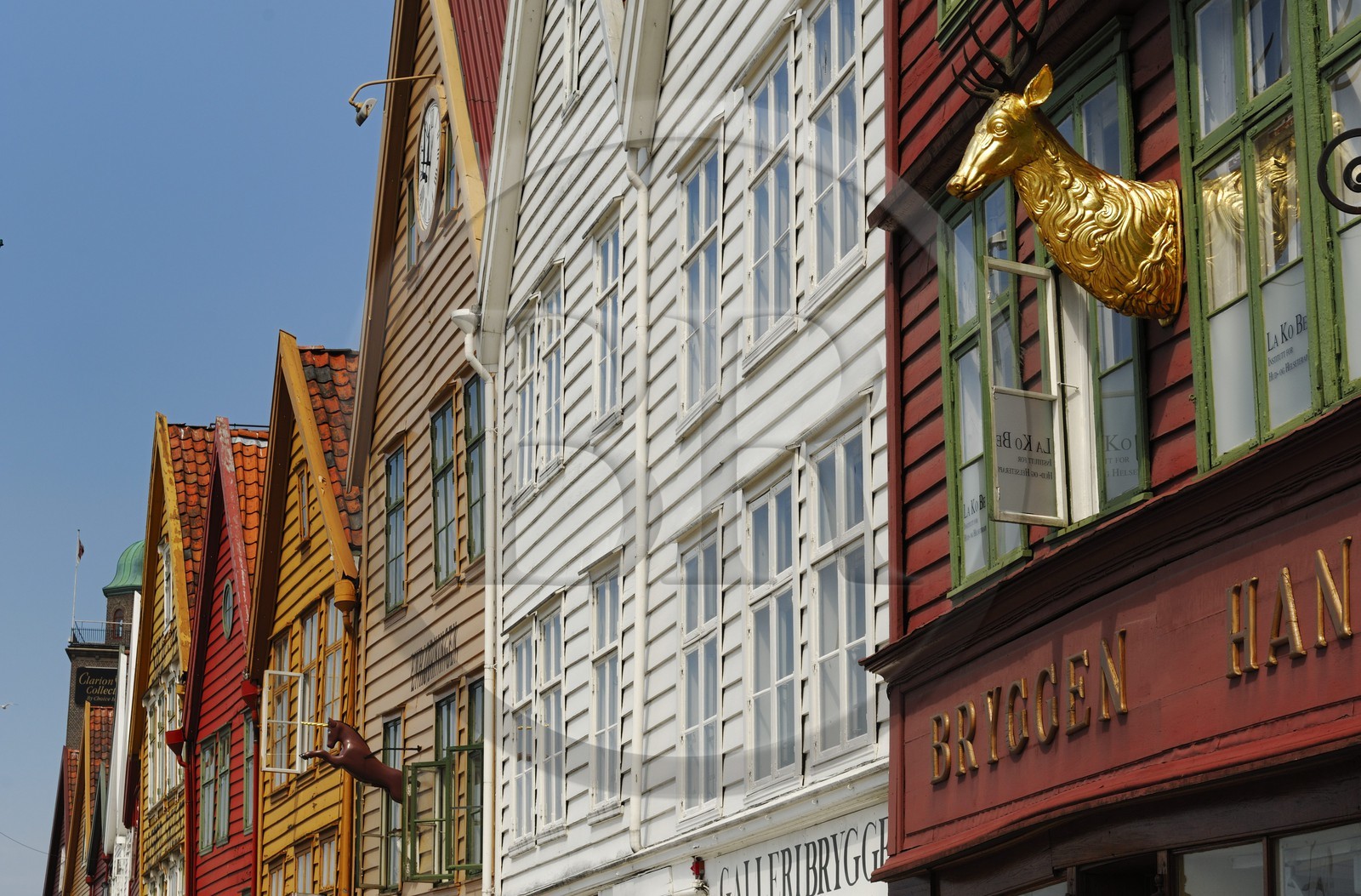 Norvège, comté de Hordaland, Bergen, maisons en bois du quartier de Bryggen, classé Patrimoine Mondial de l'UNESCO, ancien comptoir de la ligue hanséatique (la Hanse)