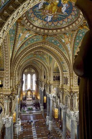 France, Rhone, Lyon, historical site listed as World Heritage by UNESCO, Notre Dame de Fourviere basilica, the nave