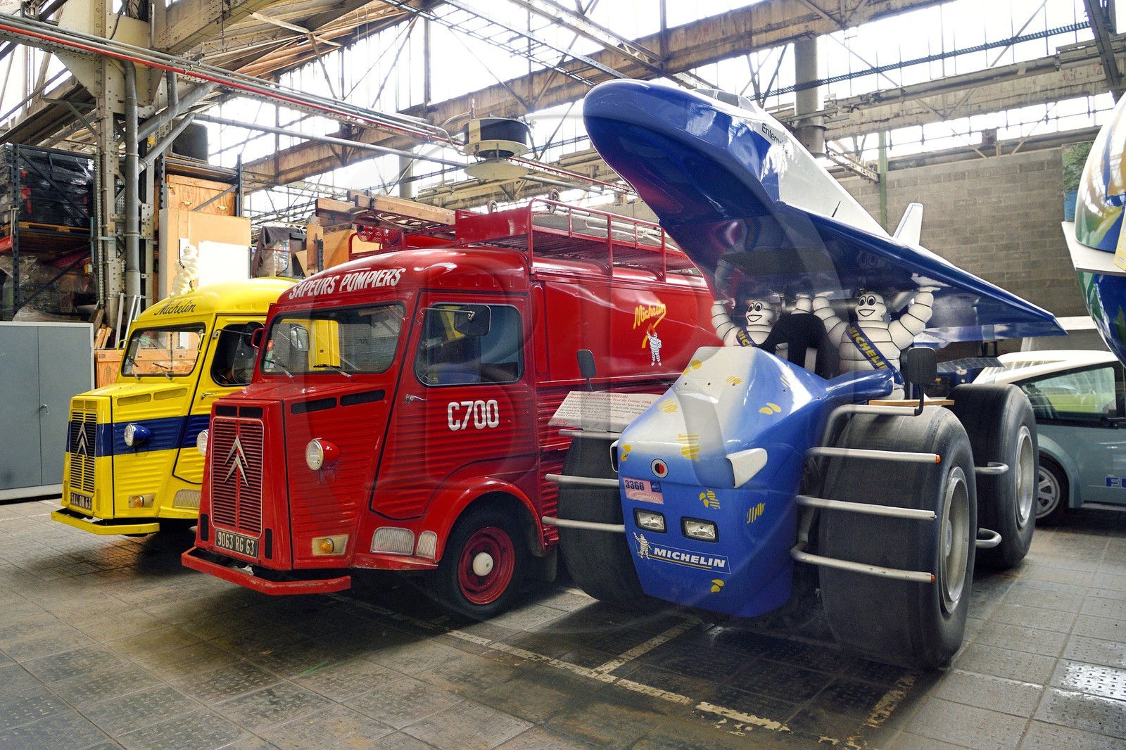France, Puy de Dome, Clermont Ferrand, historical heritage reserves in the Michelin factory in Cataroux, camionnette citroen type H et vehicules publicitaires du Tour de France