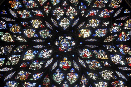 France, Paris (75), ile de la Cité, la Sainte Chapelle, la Chapelle Haute, détail de la rosace