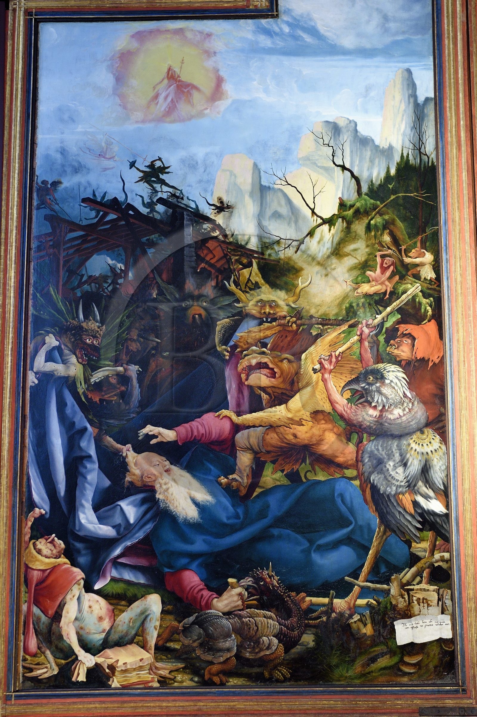 France, Haut-Rhin (68), Colmar, le musée Unterlinden, le retable d'Issenheim attribué à Grünewald, panneau retraçant la Vie de Saint Antoine par Saint Athanase et qui illustre l'assaut des démons et le cri de détresse de saint Antoine