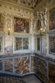 France, Seine-et-Marne, Fontainebleau, castle of Fontainebleau listed as World Heritage by UNESCO, the king's staircase built in 1748-1749 at the request of Louis XV is located on the site of the bedroom of the former apartments of the Duchess of Etampes