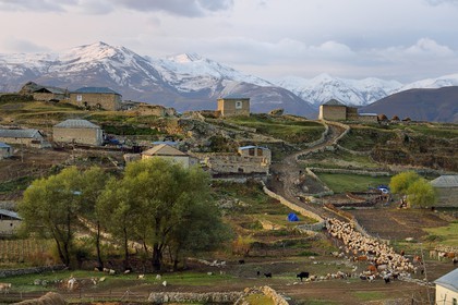 Azerbaijan, Quba (Guba) region, Greater Caucasus mountain range, village of Giriz at dawn