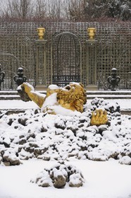 France, Yvelines, snow covered park of the Chateau de Versailles, listed as World Heritage by UNESCO, Bosquet de l'Encelade (Encelade Grove) by Marsy
