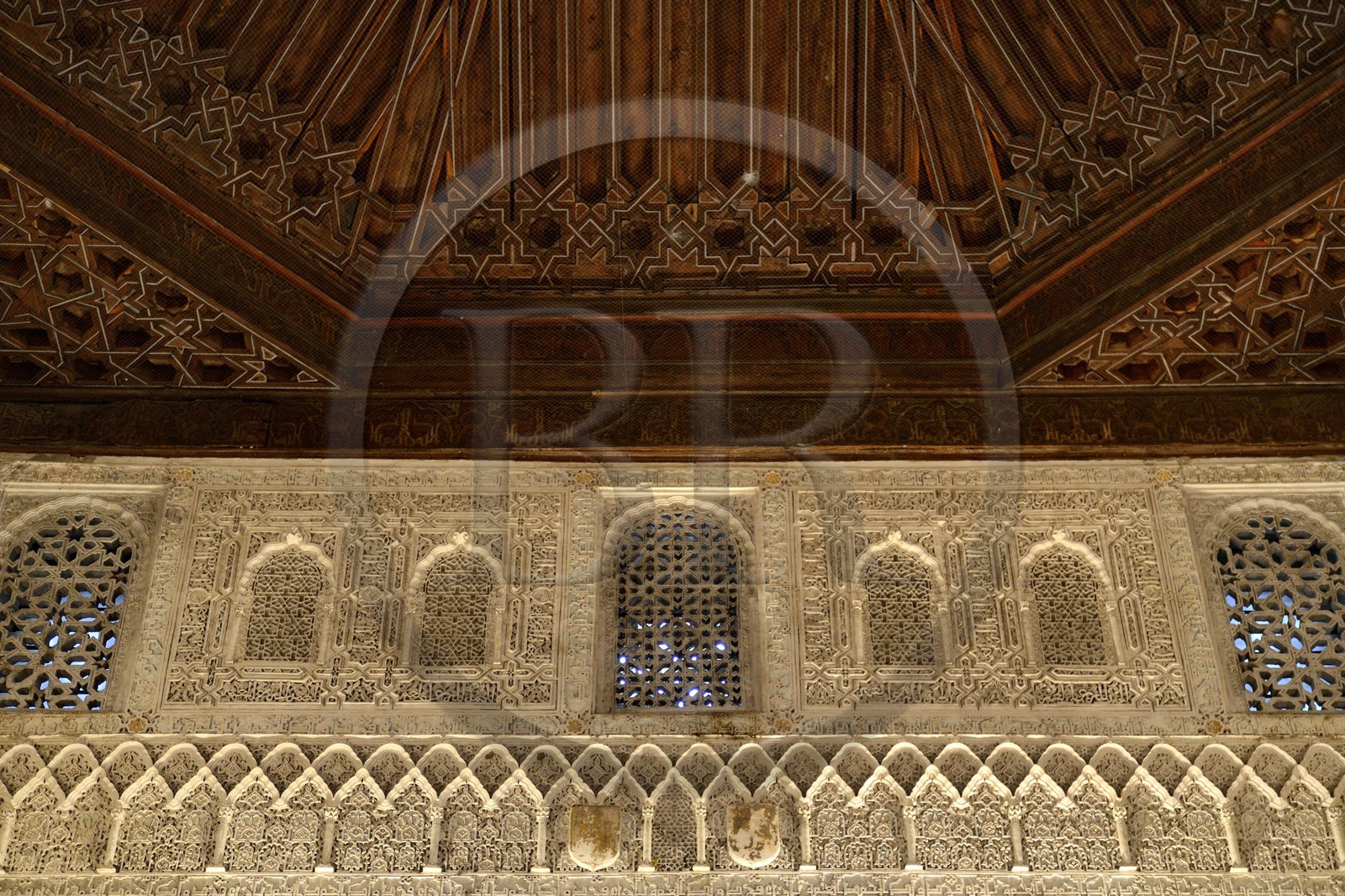 Espagne, Andalousie, Séville, Alcazar de Séville (Reales Alcazares de Sevilla), classé Patrimoine Mondial de l'UNESCO, plafond de la Salle de Justice (Sala de la Justicia)