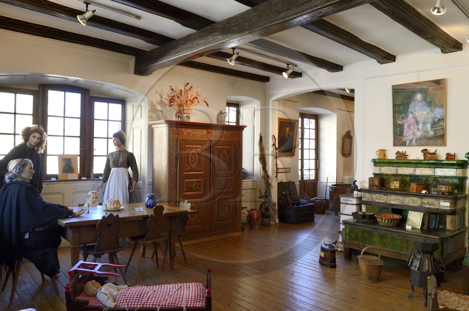 France, Haut-Rhin (68), Sundgau, Altkirch, musée sundgauvien, reconstitution de l'intérieur d'une maison de la région