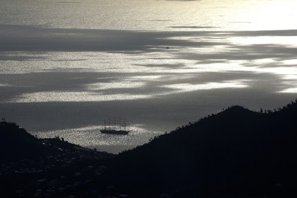 Grenada island, the Royal Clipper at anchorage in Saint George's bay