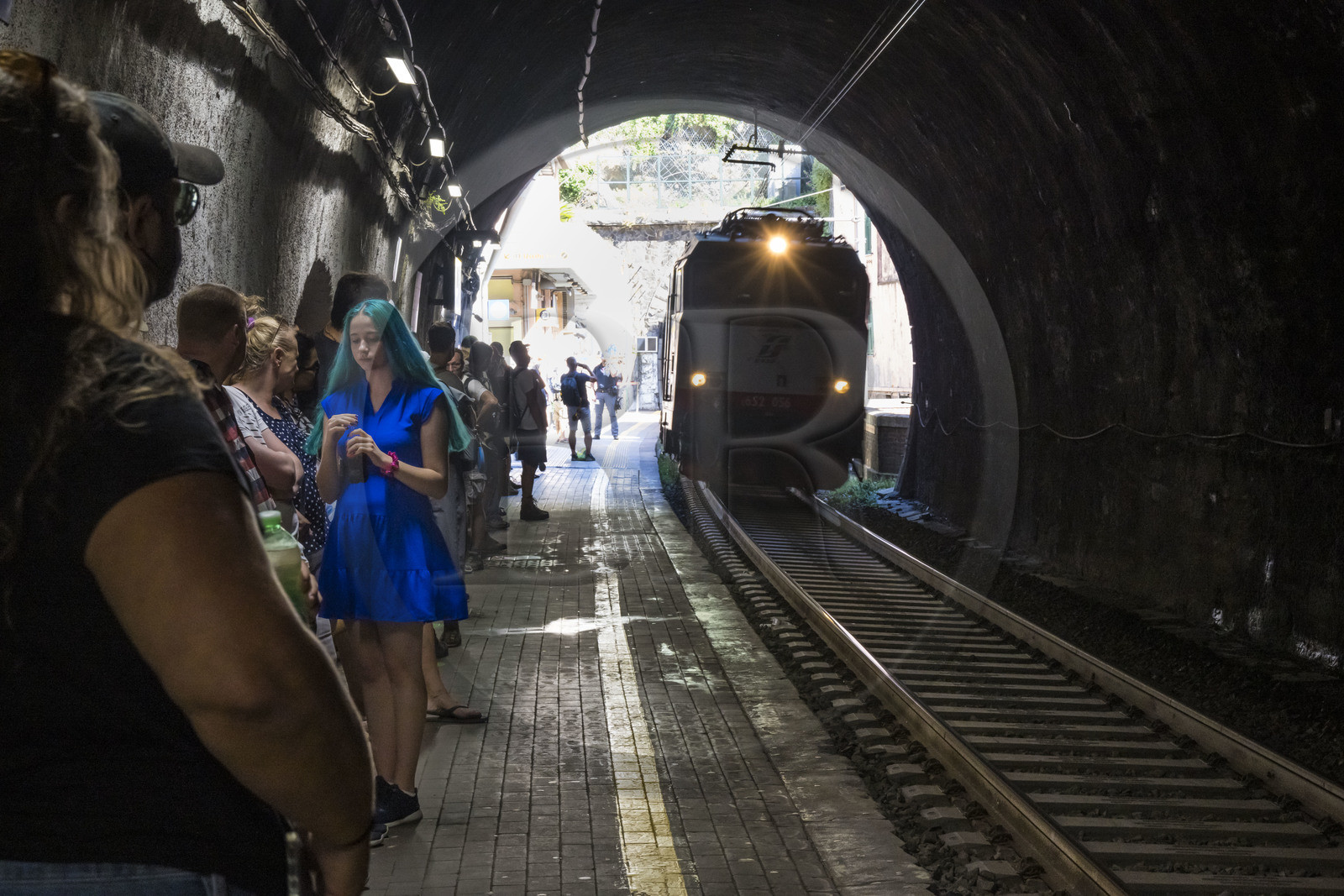 Italy, Liguria, Cinque Terre National Park listed as World Heritage by UNESCO, village of Vernazza, partially in a tunnel sheltered station