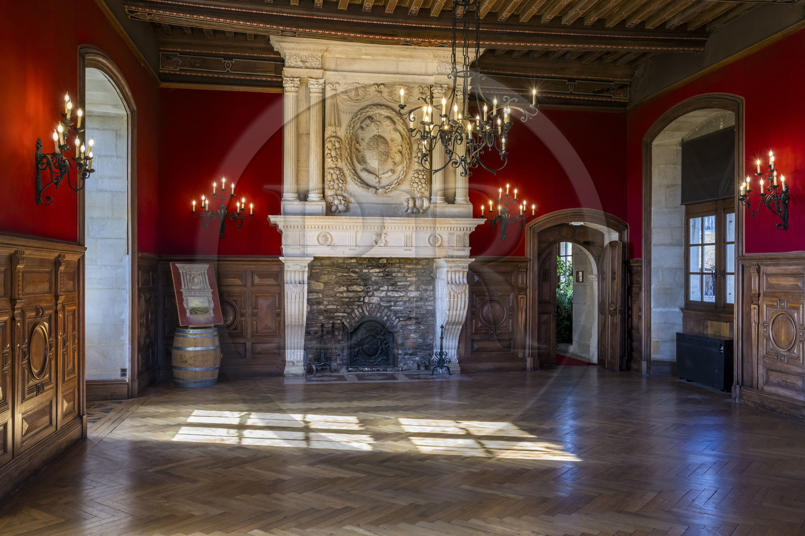 France, Cote d'Or, cultural Landscape of the climates of Burgundy listed as World Heritage by UNESCO, Route des Grands Crus (road of Vintage Wines), vineyard of the Côte de Nuits, Vougeot, the Chateau of Clos de Vougeot, the Renaissance reception room