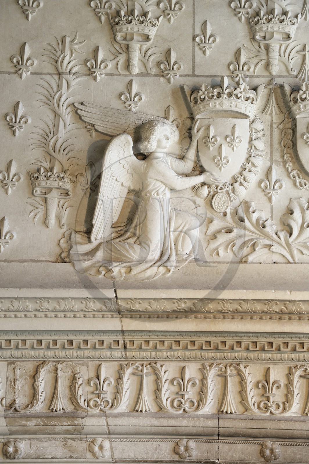 France, Indre et Loire, Amboise, Loire Valley listed as World Heritage by UNESCO, Chateau d'Amboise, the dwelling of the King, boardroom, detail of the fireplace