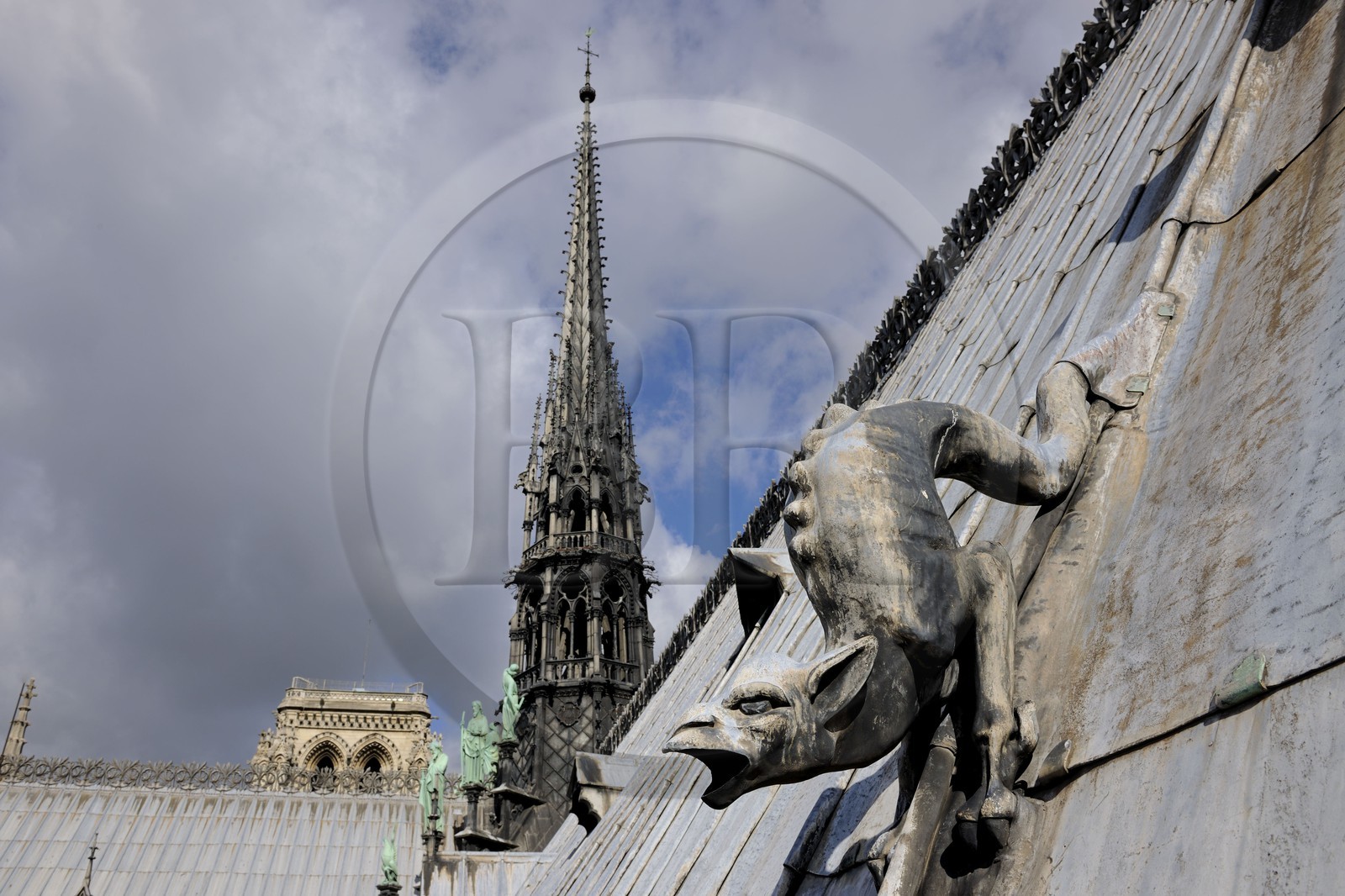 France, Paris (75), île de la Cité, la cathédrale Notre-Dame, gargouille sur le toit