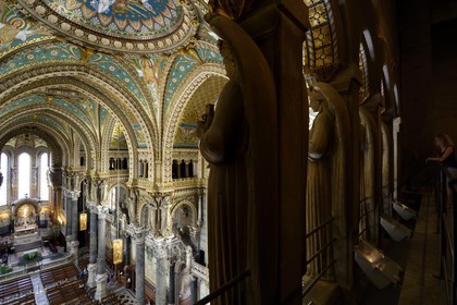 France, Rhone, Lyon, historical site listed as World Heritage by UNESCO, Notre Dame de Fourviere basilica, the nave from the inner gallery