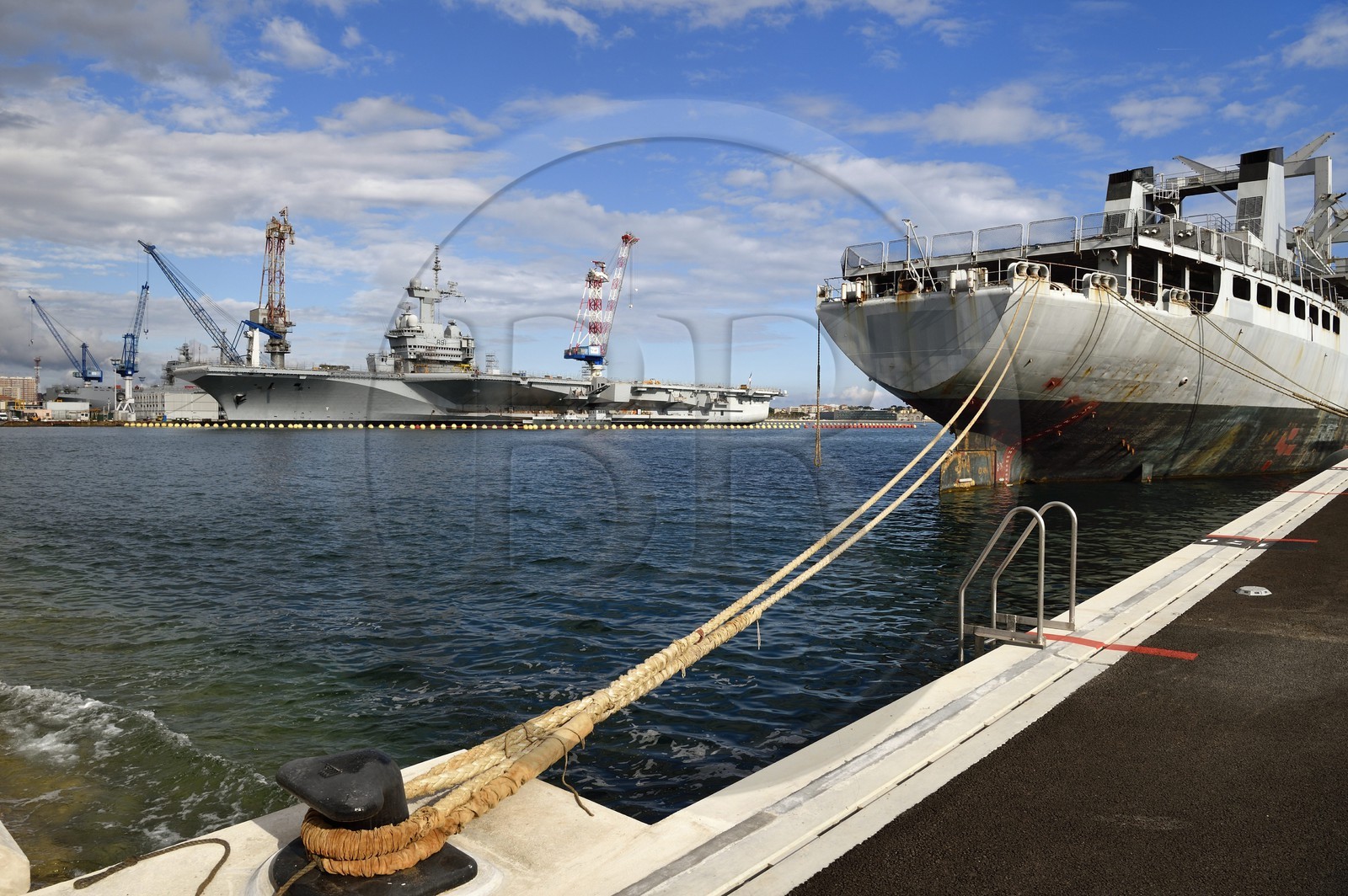 France, Var, Toulon, the naval base (Arsenal), the Charles de Gaulle nuclear-powered aircraft carrier on mid-life renovation