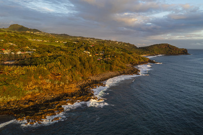 France, Reunion island (French overseas department), Petite-Ile on the southern coast, beach and rocks towards Grand Anse (aerial view)