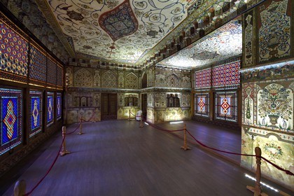 Azerbaïdjan, Sheki (Shaki), Palais des Khans de Shaki construit en 1797 par Muhammed Hasan Khan, chambre du Khan